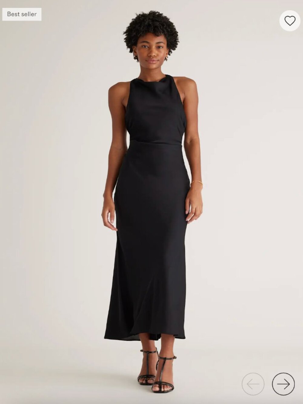 Quince Washable Stretch Silk High Neck Midi Dress - Black - Large